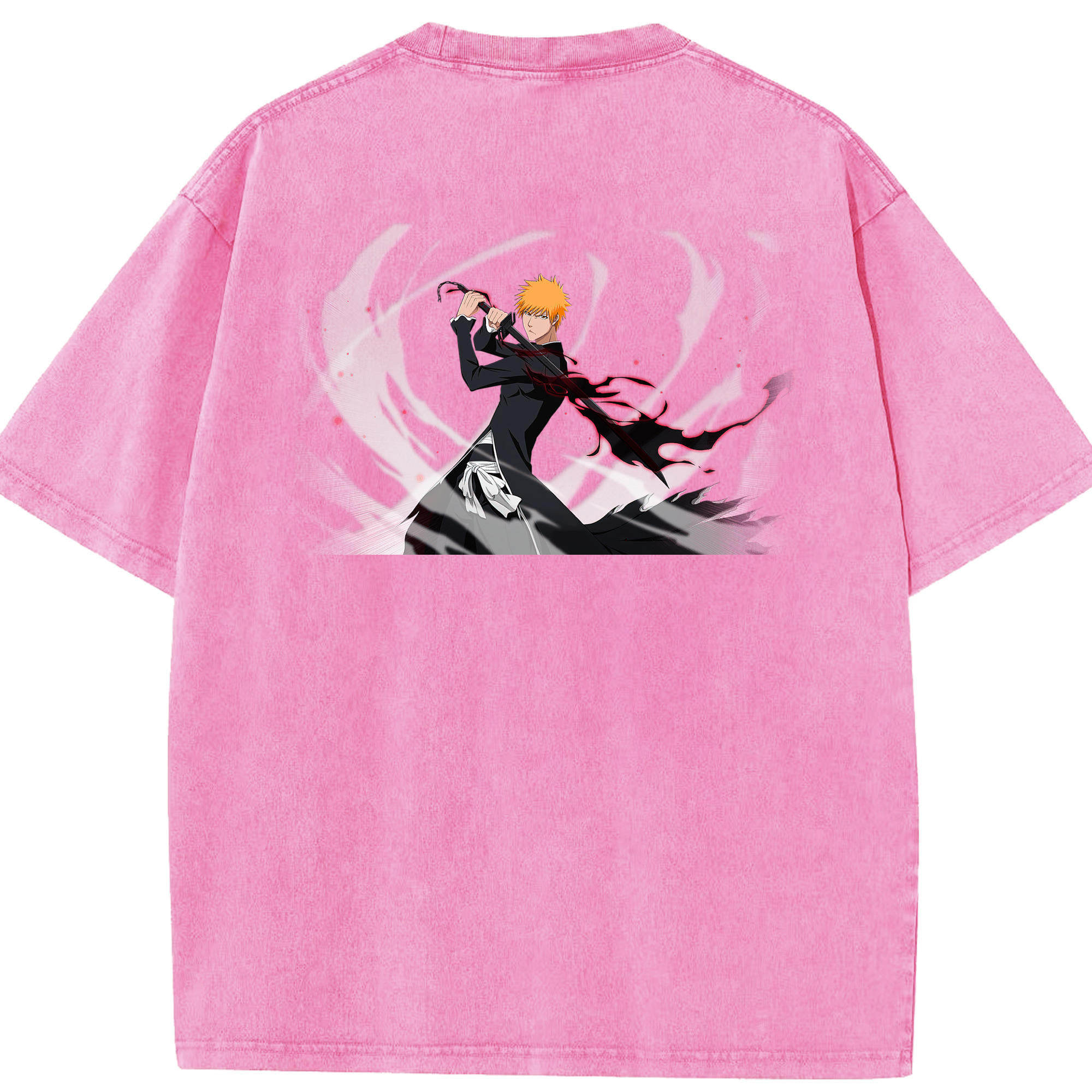 （画像用） ブリーチ 黒崎一護（くろさき いちご）BLEACH Kurosaki Ichigo 綿100% ヴィンテージ風 半袖Tシャツ（背面プリント）